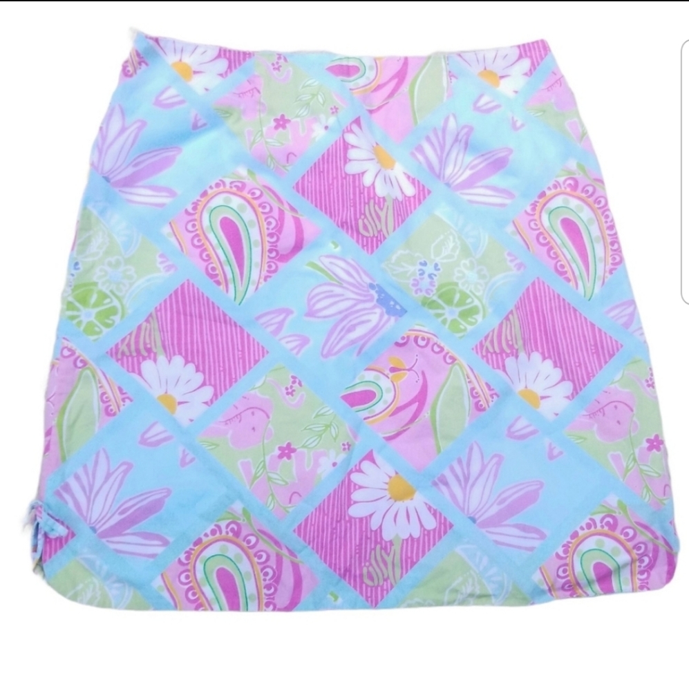 Vintage Y2K Lilly Pulitzer blue pink floral skirt 4